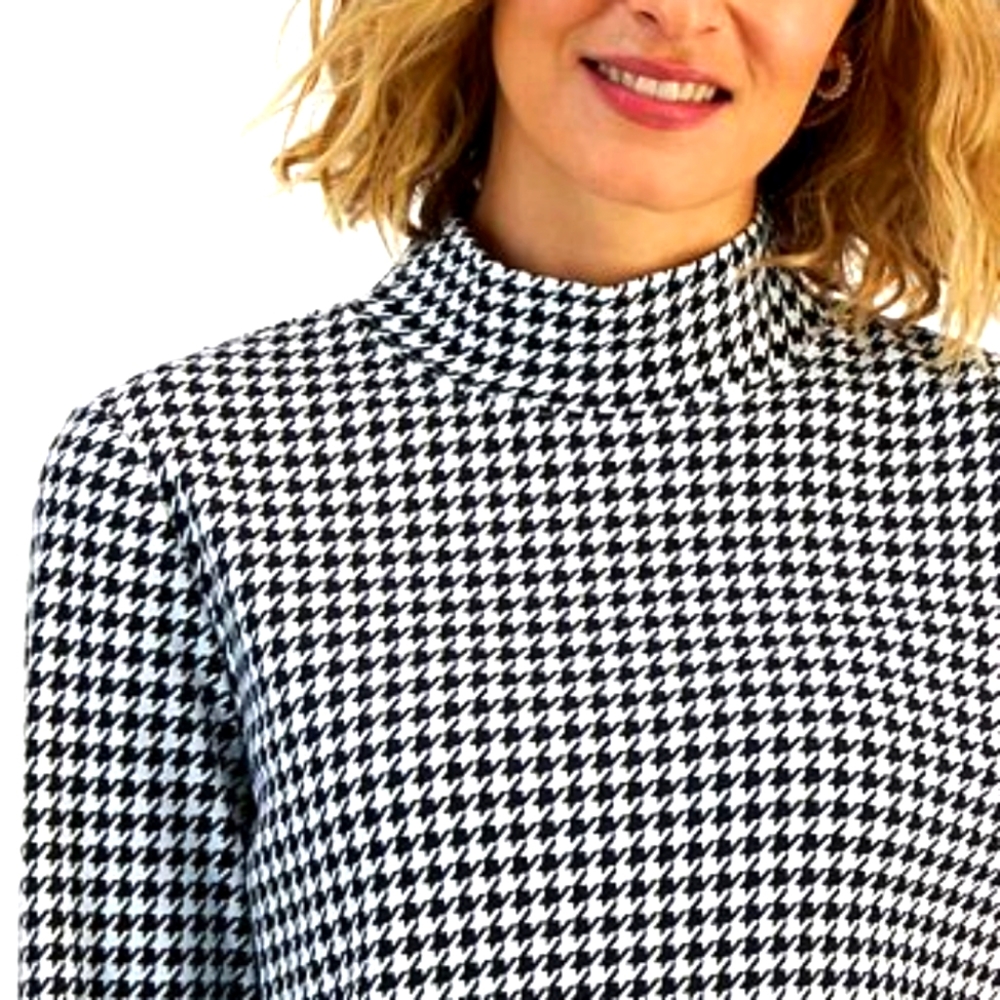 WOMENS PETITE LARGE HOUNDSTOOTH KAREN SCOTT MACYS MOCK TURTLENECK